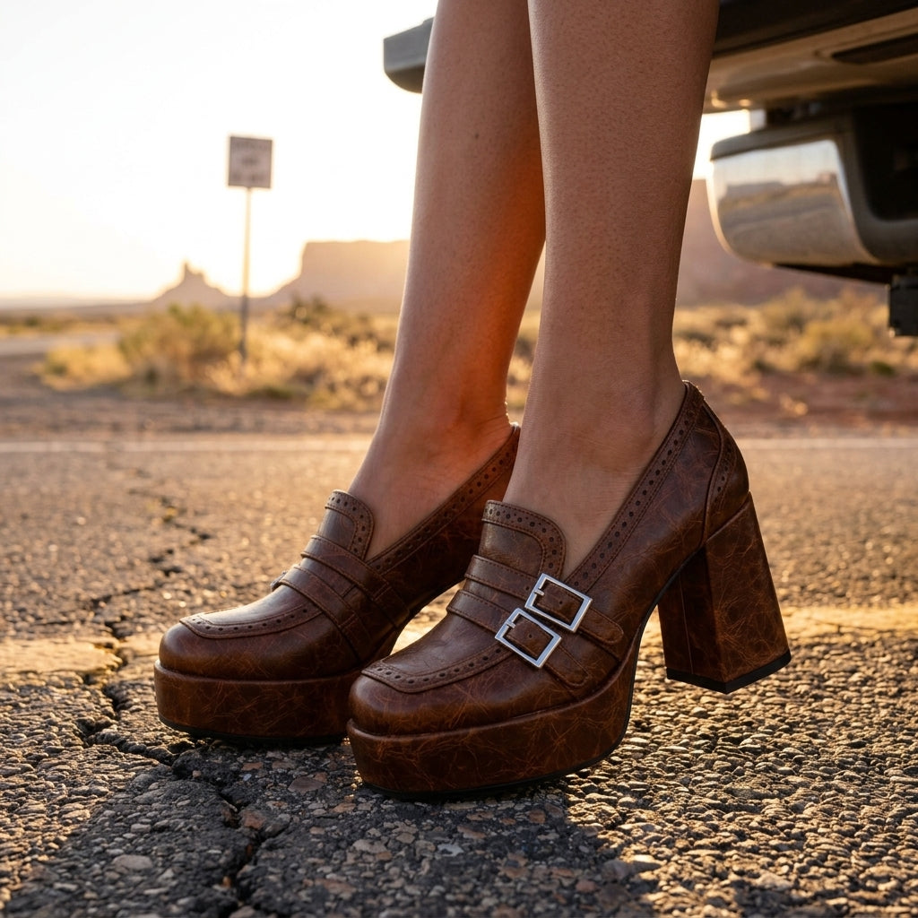 Valentina | Textured Brogue Platform Loafers