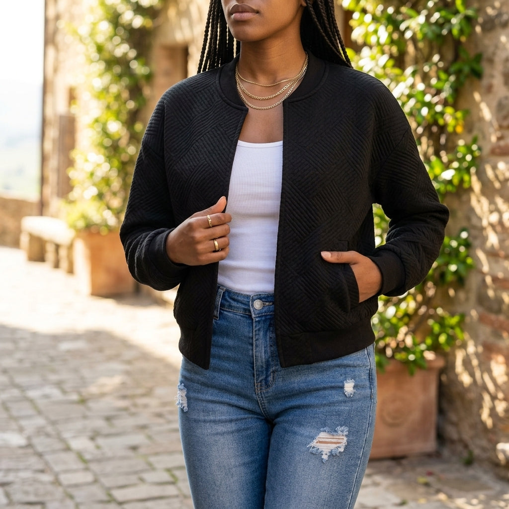 Viva | Diamond-Quilted Cropped Bomber