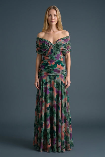 Elegant V-Neck Party Maxi Dress for Women, Pleated Waist Flowing Gradient, for Special Events, Weddings & Evening Wear