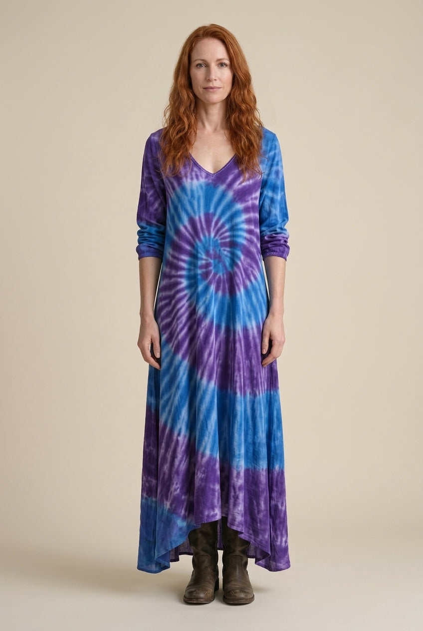 Vintage Long Sleeve Dress for Women, Cotton Blend V-Neck Relaxed Fit Flowing, for Casual, Spring, Summer & Everyday Wear