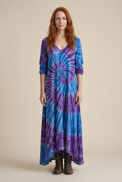 Vintage Long Sleeve Dress for Women, Cotton Blend V-Neck Relaxed Fit Flowing, for Casual, Spring, Summer & Everyday Wear