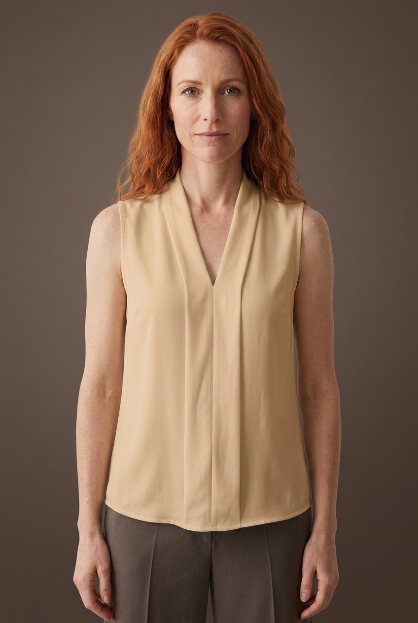 Elegant Sleeveless Pleated Blouse for Women, V-Neck Lightweight Breathable, for Office, Brunch, Evening & Everyday Wear