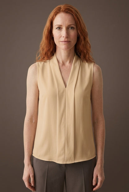 Elegant Sleeveless Pleated Blouse for Women, V-Neck Lightweight Breathable, for Office, Brunch, Evening & Everyday Wear