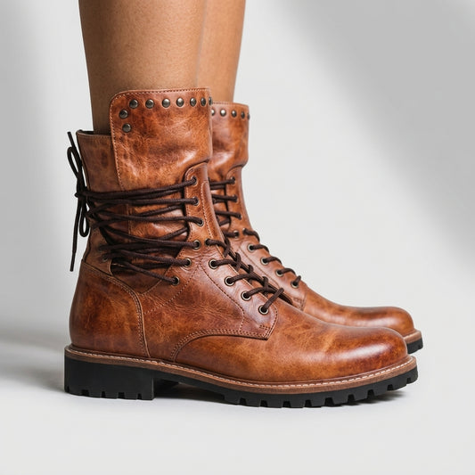 Nika | Lace-Up Faux Leather Boots