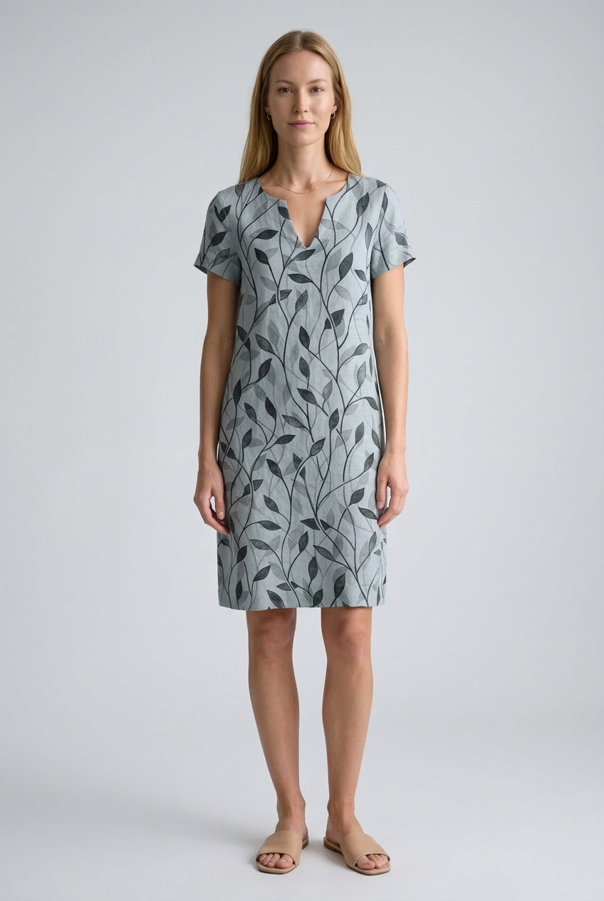 Graceful V-Neck Midi Dress for Women, Printed Flowing Silhouette, for Casual, Work, Brunch & Evening Wear