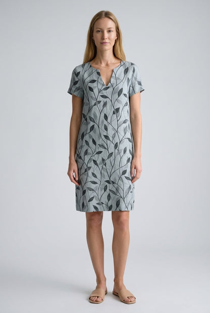 Graceful V-Neck Midi Dress for Women, Printed Flowing Silhouette, for Casual, Work, Brunch & Evening Wear