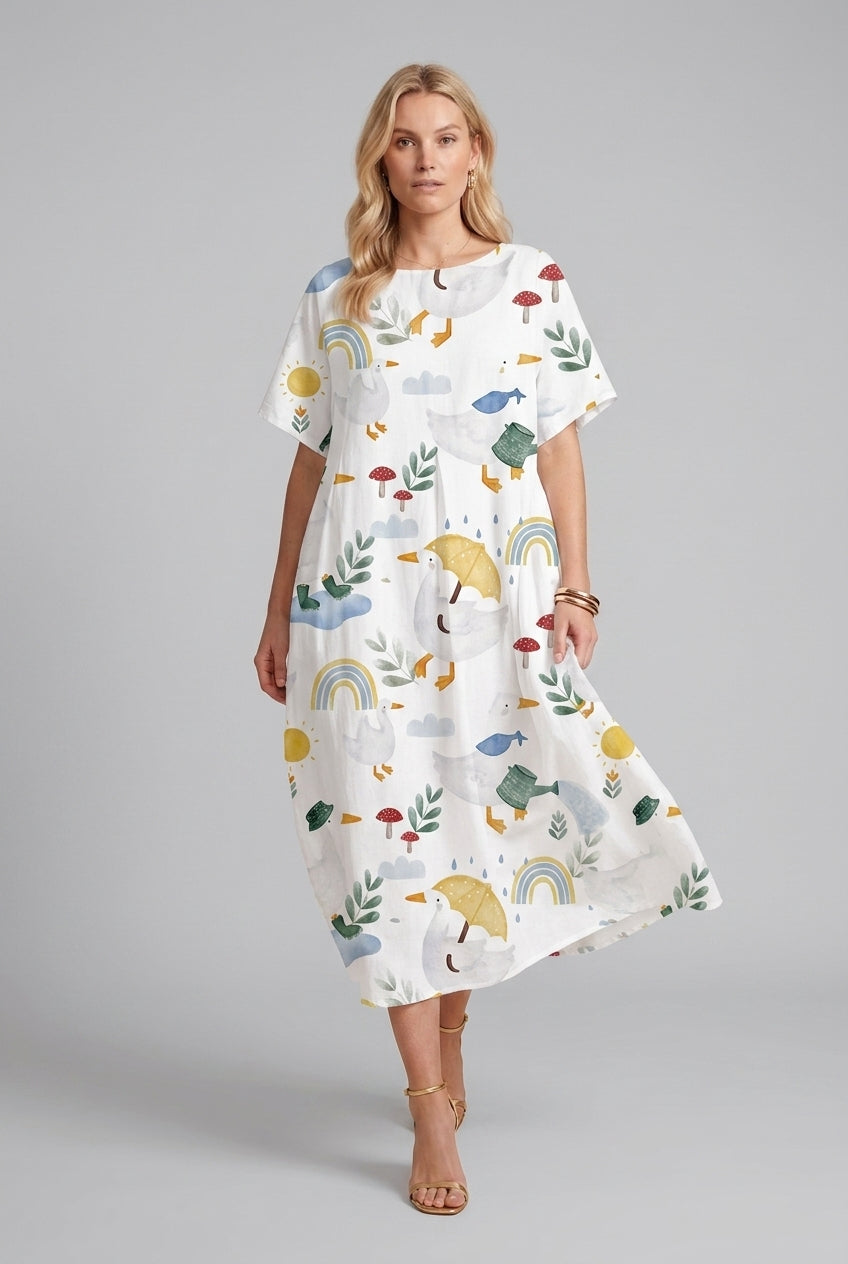 Elegant Loose Dress for Women, Round Neck Flowing Silhouette, for Casual, Social Gatherings & Everyday Wear