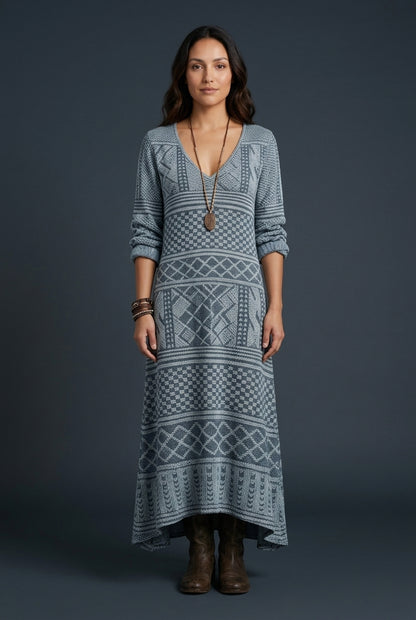 Vintage Long Sleeve Dress for Women, Cotton Blend V-Neck Relaxed Fit Flowing, for Casual, Spring, Summer & Everyday Wear