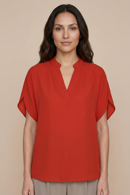 Soft V-Neck Blouse for Women, Lightweight Blend Relaxed Fit Hip-Length, for Office, Casual, Layering & Everyday Wear