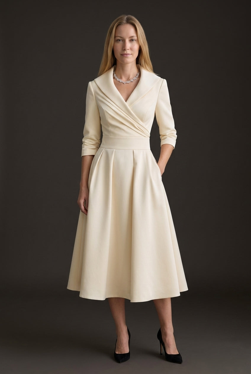 Elegant Midi Dress for Women, Flowing Silhouette with Graceful Drape, for Work, Evening, Brunch & Everyday Wear