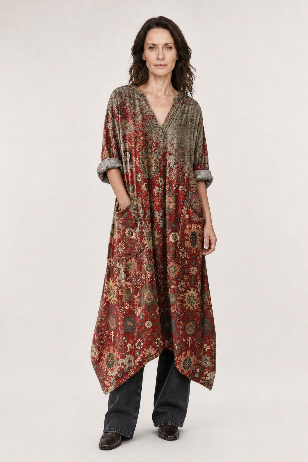 Cleo | Women's Cotton Boho Print Front Pocket Maxi Dress