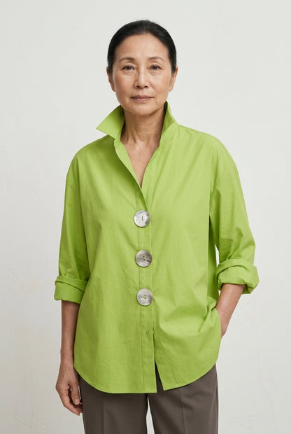 Stylish Big Button Collar Blouse for Women, Stand Collar Relaxed Fit Roll-Back Sleeves, for Work, Office, Casual & Every
