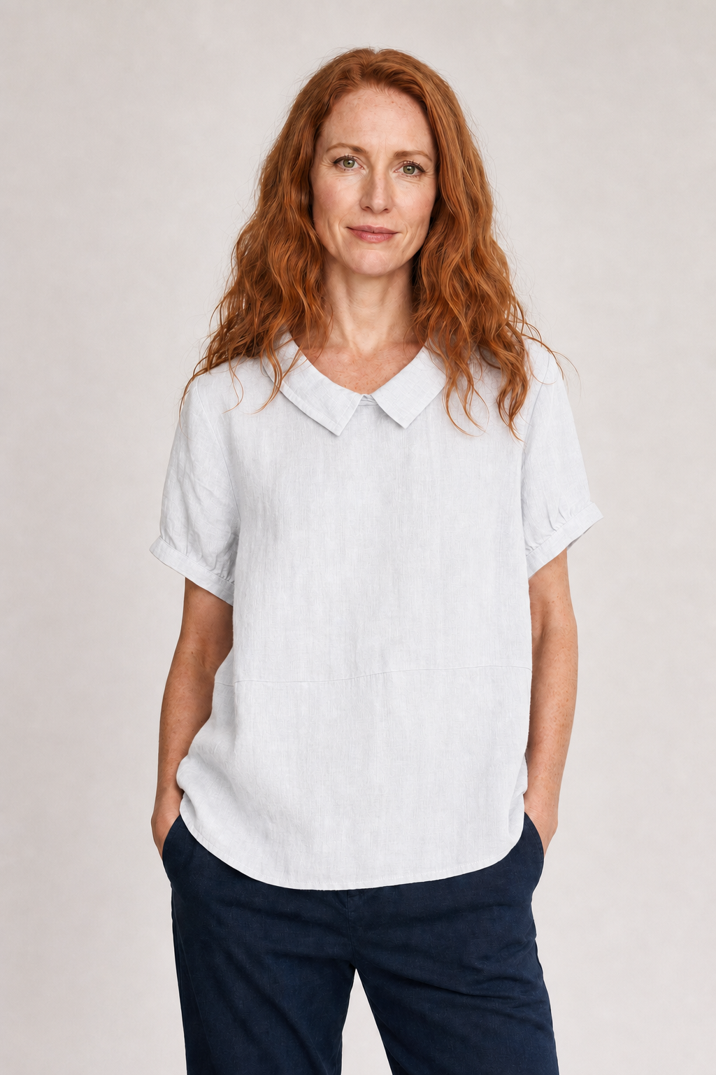 Veya | Women's Casual Linen Peter Pan Collar Short Sleeve Top