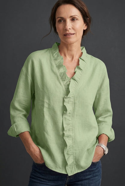 Elegant V-Neck Blouse for Women, Ruffled Long-Sleeve Lightweight, for Office, Brunch, Casual & Everyday Wear