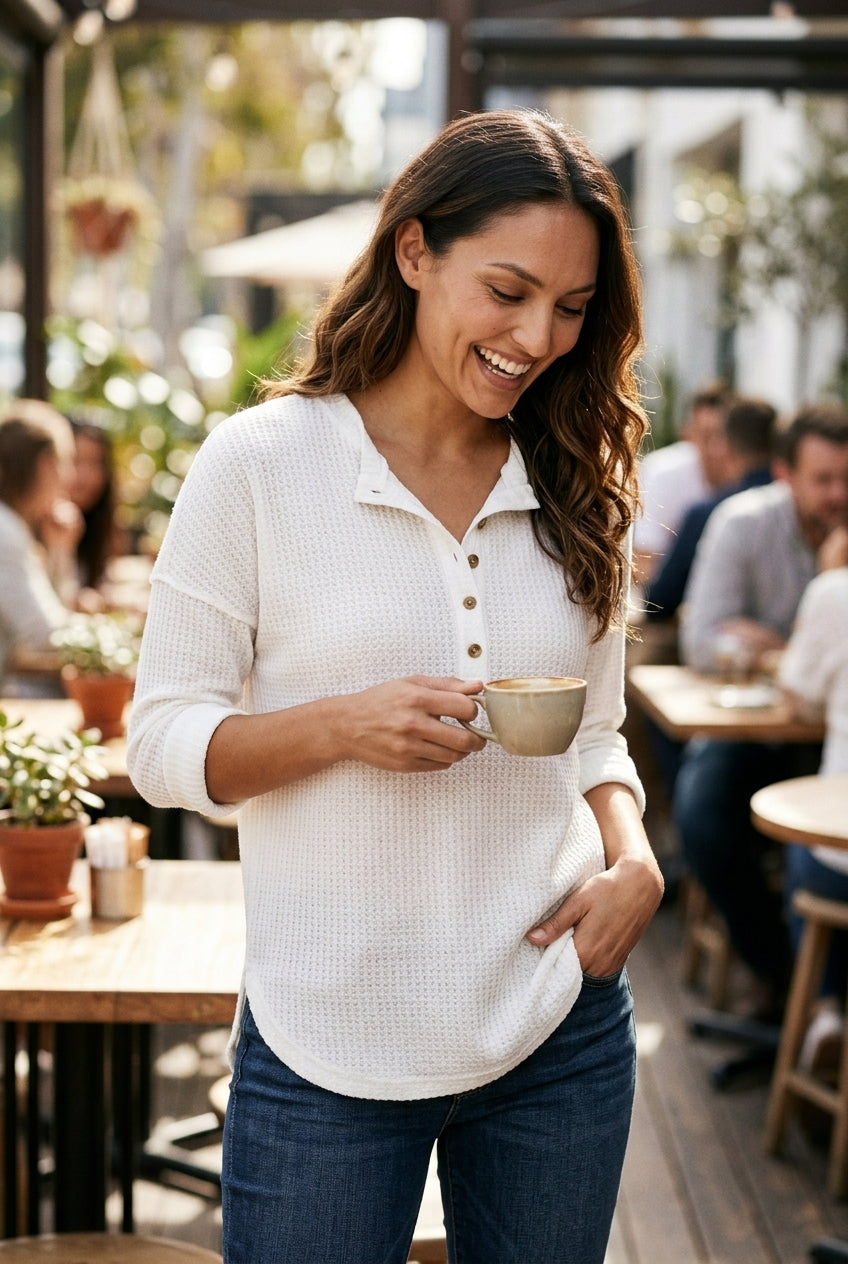 Women's Long Sleeve Casual Top with Front Buttons
