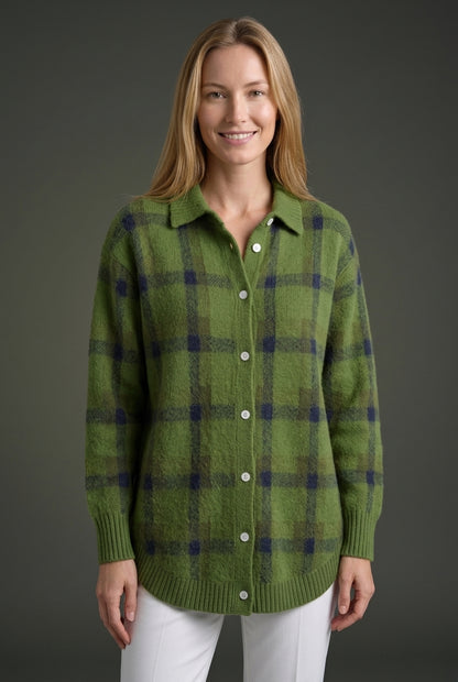Elegant Checkered Cardigan for Women, Longline Button-Front Cozy Relaxed Fit, for Work, Casual, Everyday & Layering