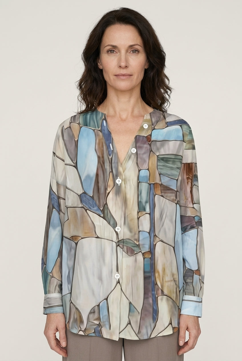 Casual Long Sleeve Blouse for Women, Polyester Relaxed Fit Vintage, for Spring, Summer, Everyday & Casual Wear