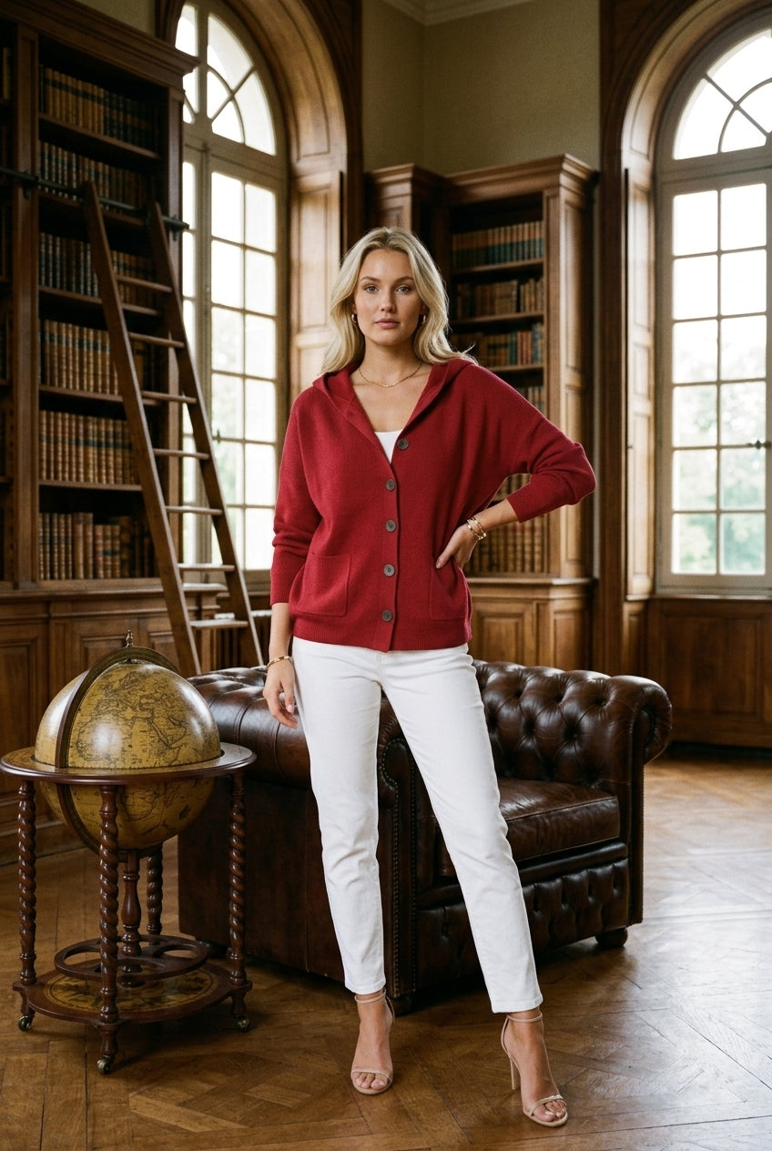 Andrina Evanthe | Button-Up Hooded Cardigan