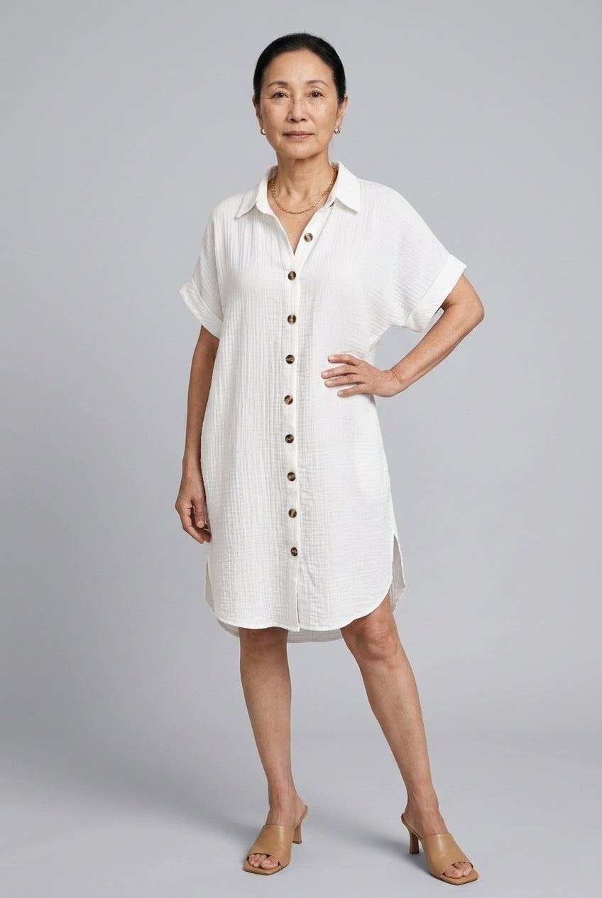Elegant V-Neck Blouse Dress for Women, Soft Lightweight Button-Front, for Work, Brunch, Evening & Everyday Wear