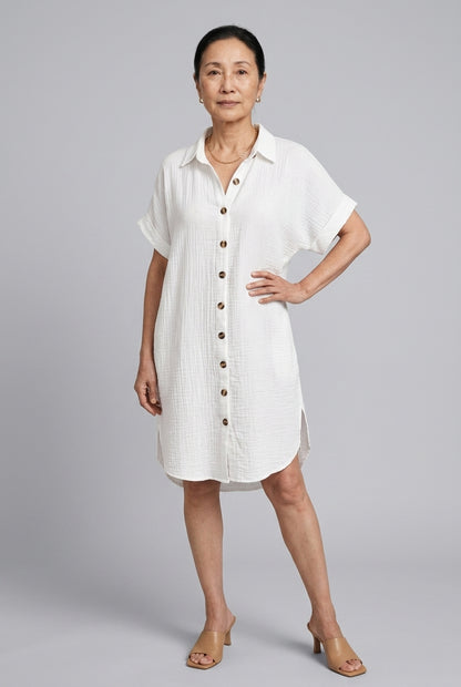 Elegant V-Neck Blouse Dress for Women, Soft Lightweight Button-Front, for Work, Brunch, Evening & Everyday Wear