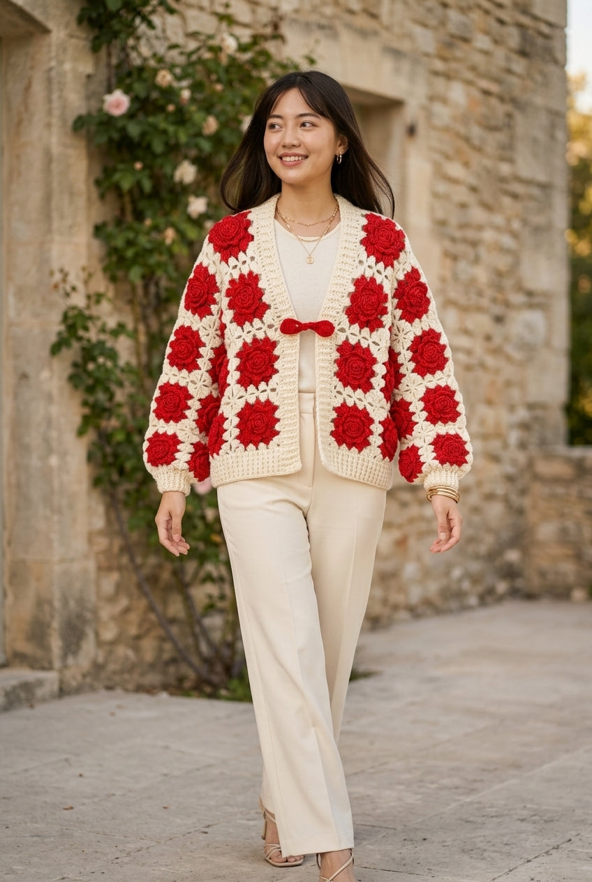 Ulea | Handmade Wool Floral Cardigan