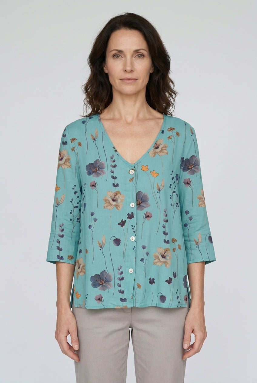 Elegant Floral Blouse for Women, Lightweight Round-Neck Relaxed-Fit, for Work, Brunch, Casual & Everyday Wear