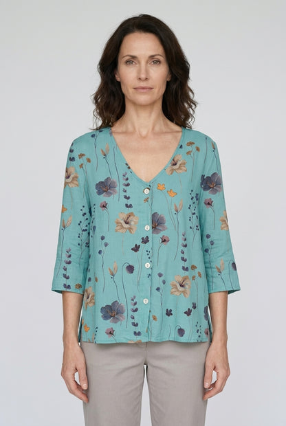 Elegant Floral Blouse for Women, Lightweight Round-Neck Relaxed-Fit, for Work, Brunch, Casual & Everyday Wear