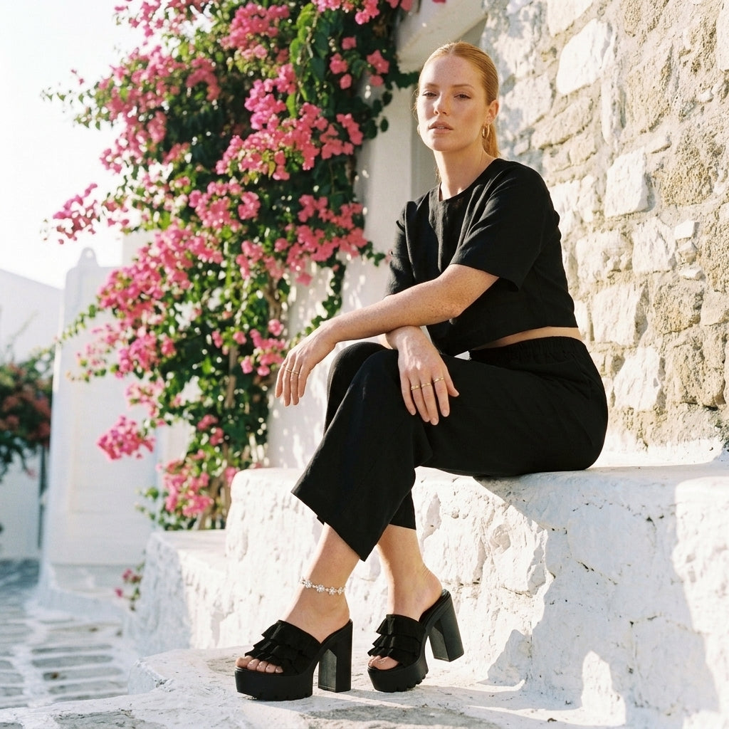 Sabelle | Ruffle Block Heel Pumps