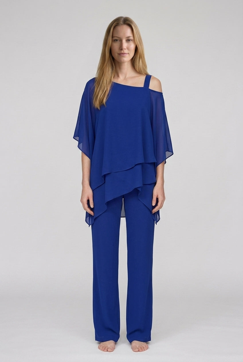Elegant Two-Piece Layered Set for Women, Soft Flowing Lightweight Relaxed Silhouette Wide-Leg Pants, for Weddings, Dinne