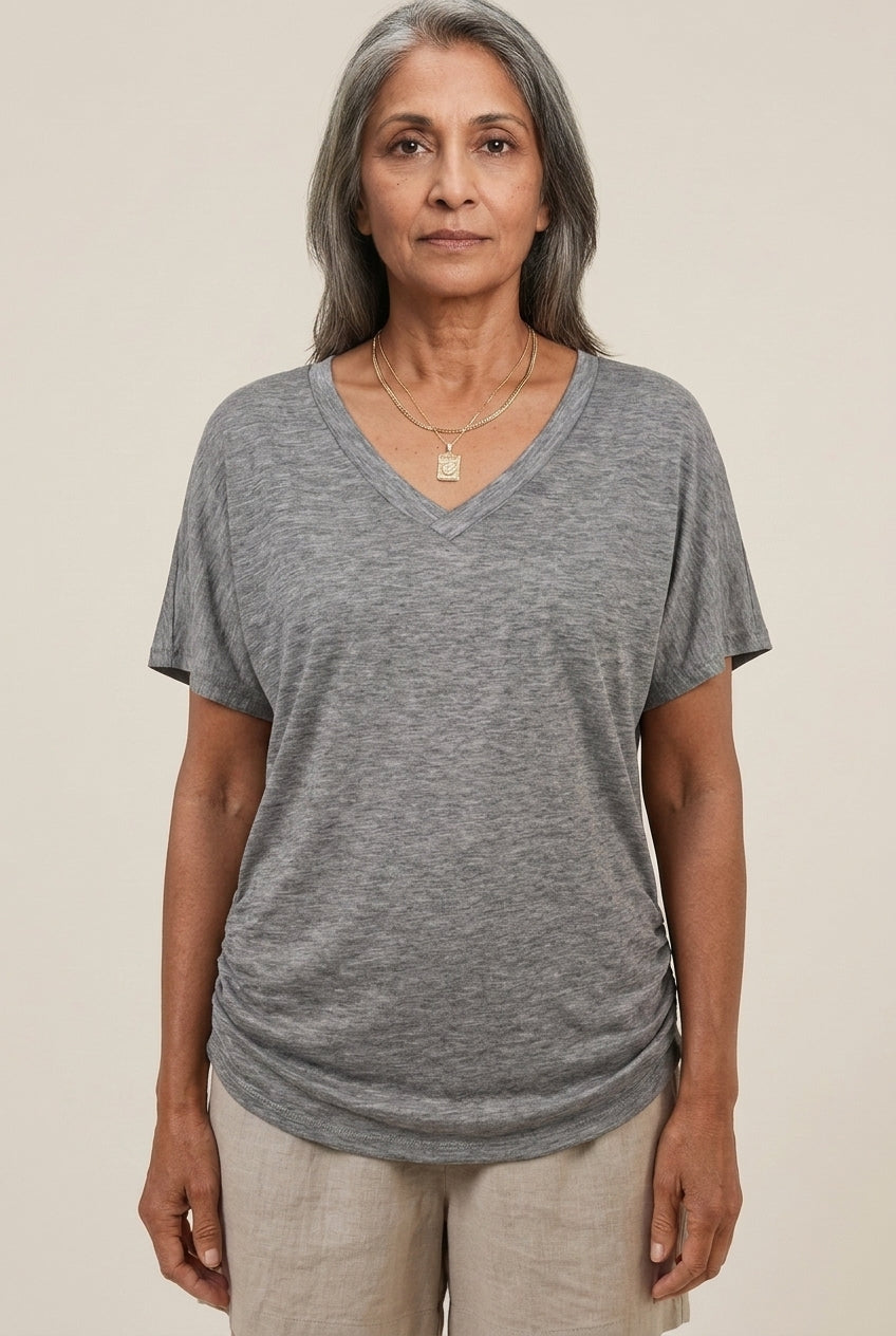 Classic V-Neck Loose Fit Shirt for Women, Batwing Sleeve Relaxed Silhouette, for Casual, Everyday & Versatile Wear