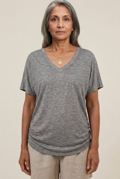 Classic V-Neck Loose Fit Shirt for Women, Batwing Sleeve Relaxed Silhouette, for Casual, Everyday & Versatile Wear