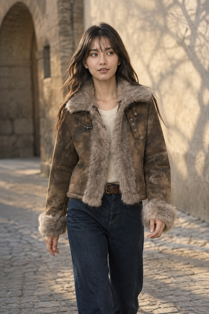 Zuris | Faux Fur Patchwork Biker Jacket