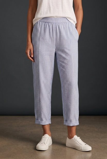 Relaxed Striped Summer Pants for Women, Lightweight Breathable Tapered with Elastic Waistband, for Travel, Casual & Ever