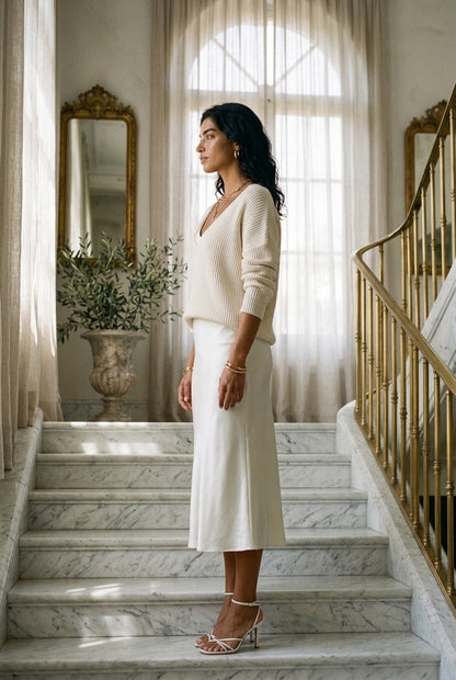 Angelique Dagny | Ribbed Knit & Satin Wrap Two-Piece Set