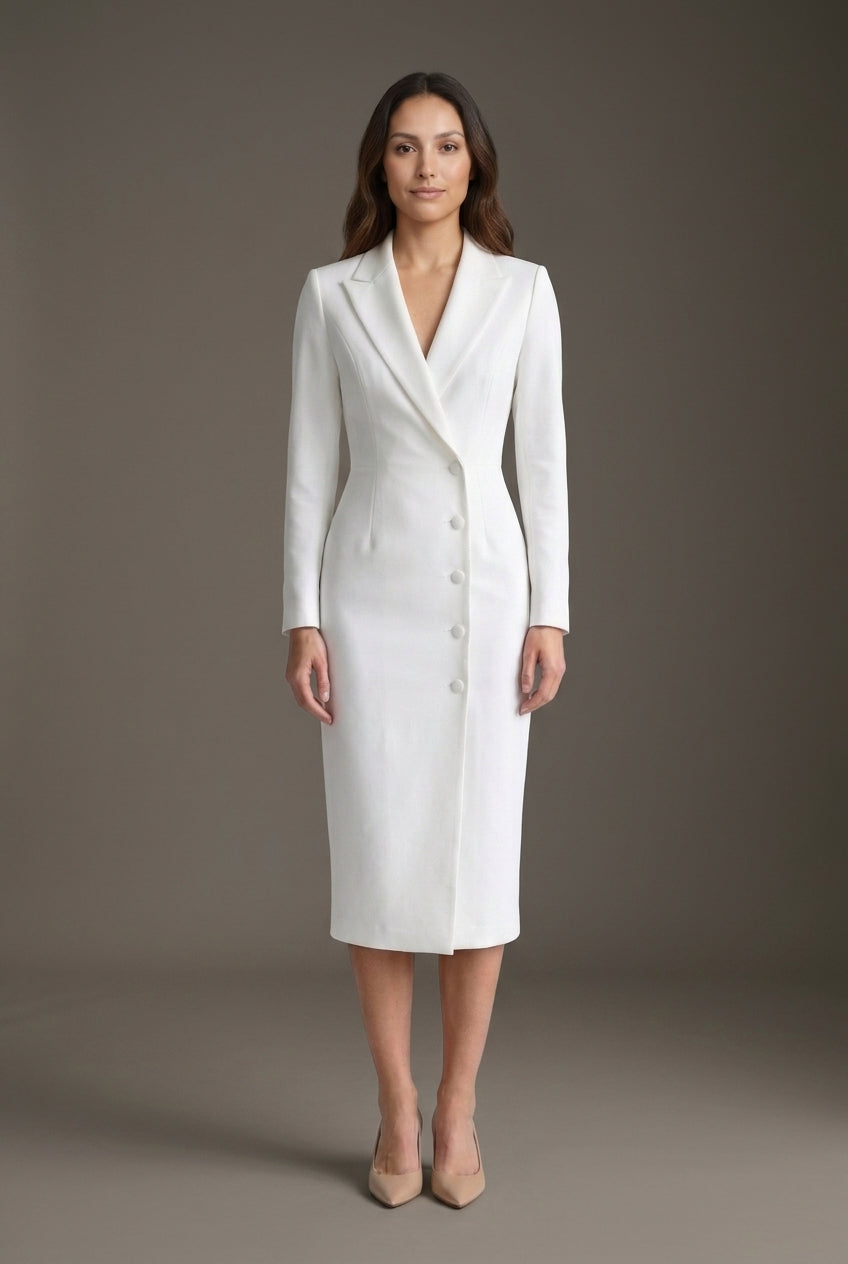 Tailored V-Neck Blazer Dress for Women, Midi Length Elegant Professional, for Work, Events, Evening & Everyday Wear