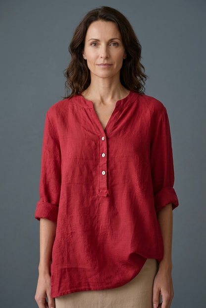 Refined V-Neck Button-Down Shirt for Women, Lightweight Breathable Relaxed Fit, for Casual, Office, Vacation & Everyday 