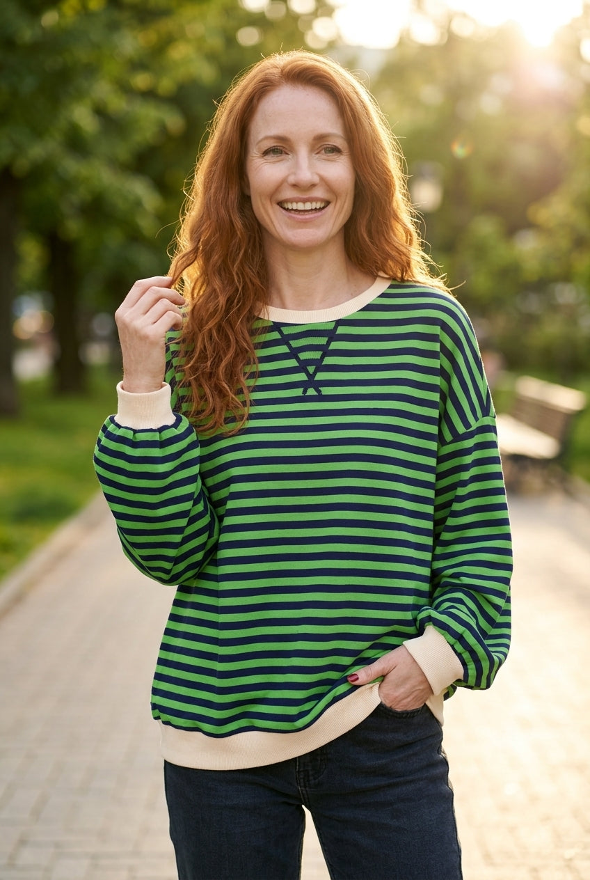 Casual Long Sleeve Striped Sweatshirt for Women, Relaxed Fit Soft Cozy, for Everyday, Lounging, Weekend & Casual Wear