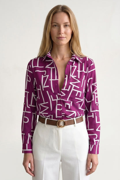 Classic Collared Printed Blouse for Women, Soft Breathable Long-Sleeve, for Work, Office, Casual & Everyday Wear