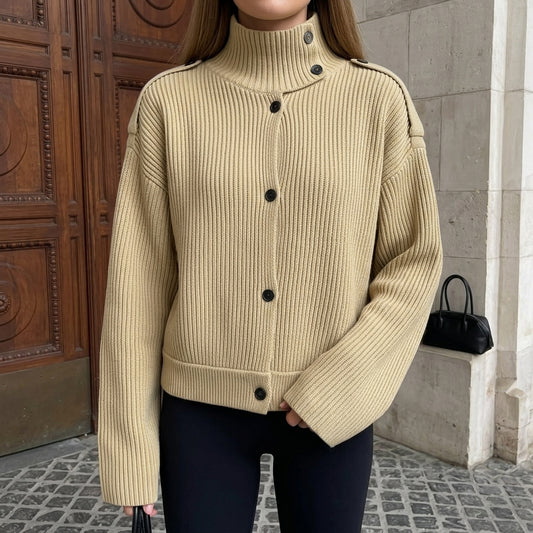 Kleo | High-Neck Rib Knit Shirt Jacket