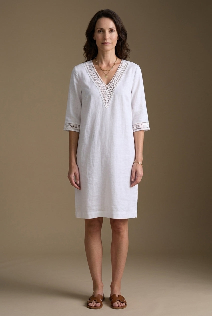 Elegant V-Neck Midi Dress for Women, Mid-Sleeve Lightweight Breathable, for Casual, Work, Brunch & Everyday Wear