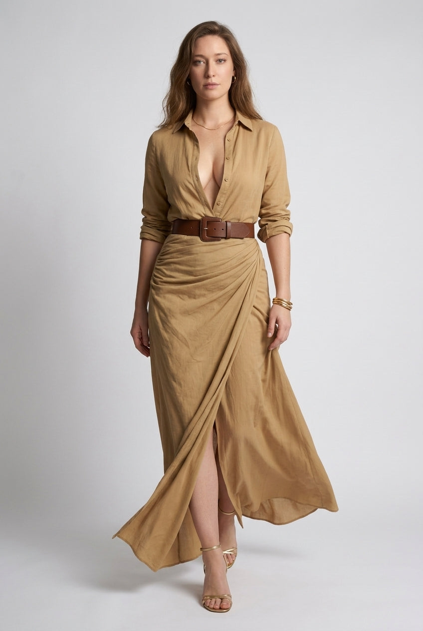Lodovica | Belted Long Sleeve Maxi Dress