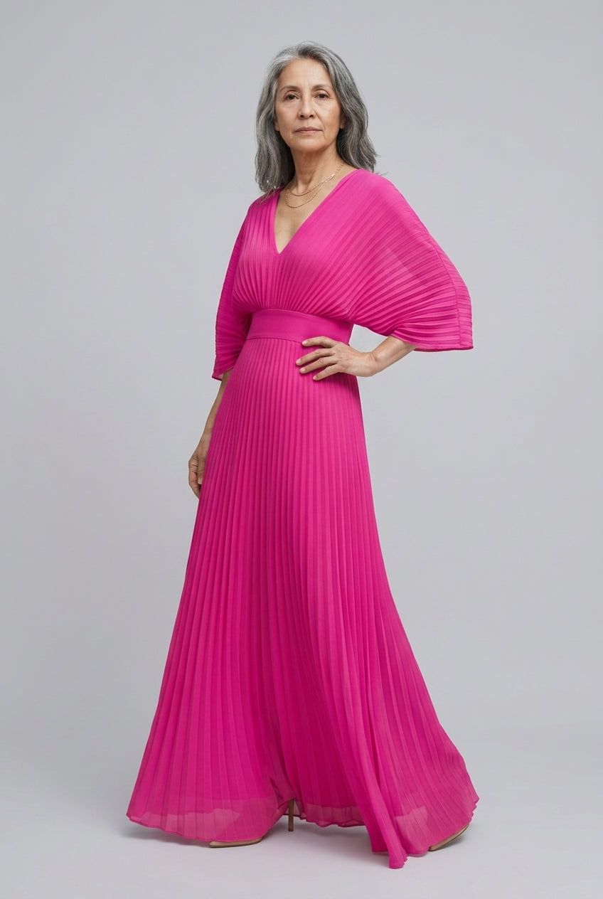 Helena | Pleated V-Neck Maxi Dress