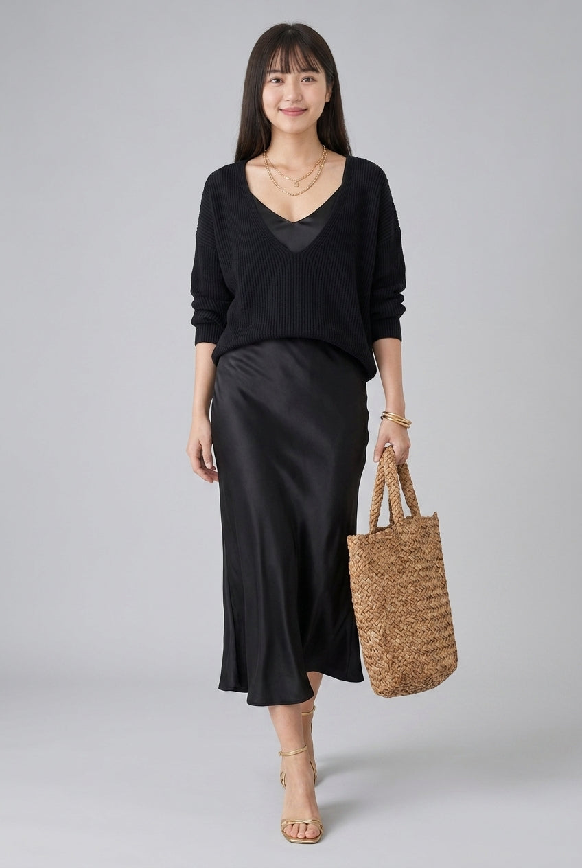Angelique Dagny | Ribbed Knit & Satin Wrap Two-Piece Set