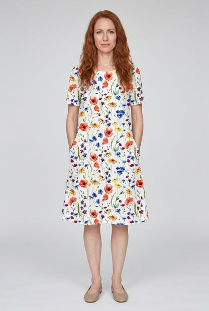 Elegant Round Neck Floral Dress for Women, Printed Layered Soft Fabric, for Everyday, Work, Special Occasions & Versatil