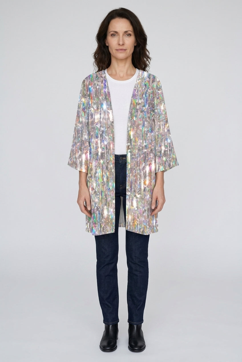Women's Shimmer Sequin 3/4 Sleeve Open Front Cardigan