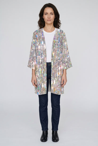 Women's Shimmer Sequin 3/4 Sleeve Open Front Cardigan