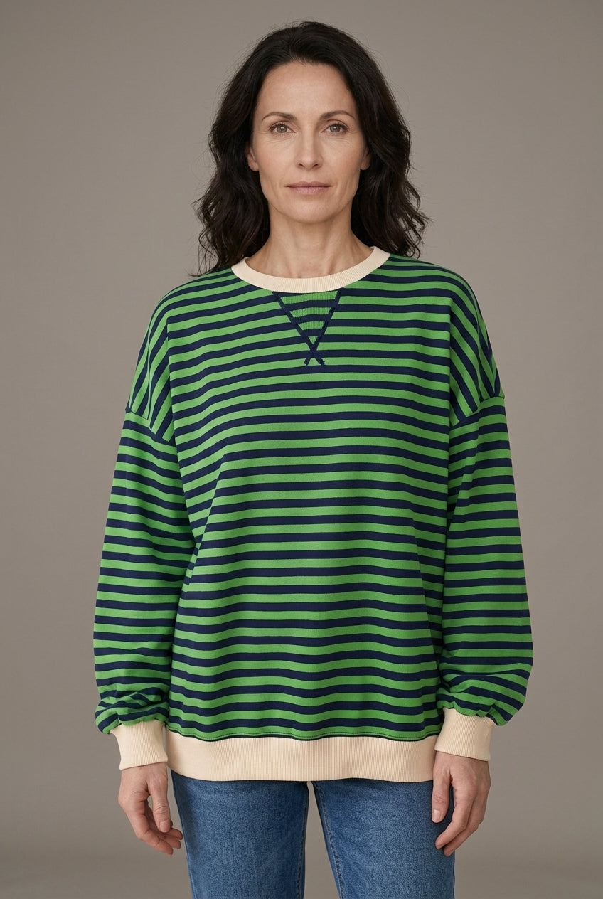 Casual Long Sleeve Striped Sweatshirt for Women, Relaxed Fit Soft Cozy, for Everyday, Lounging, Weekend & Casual Wear