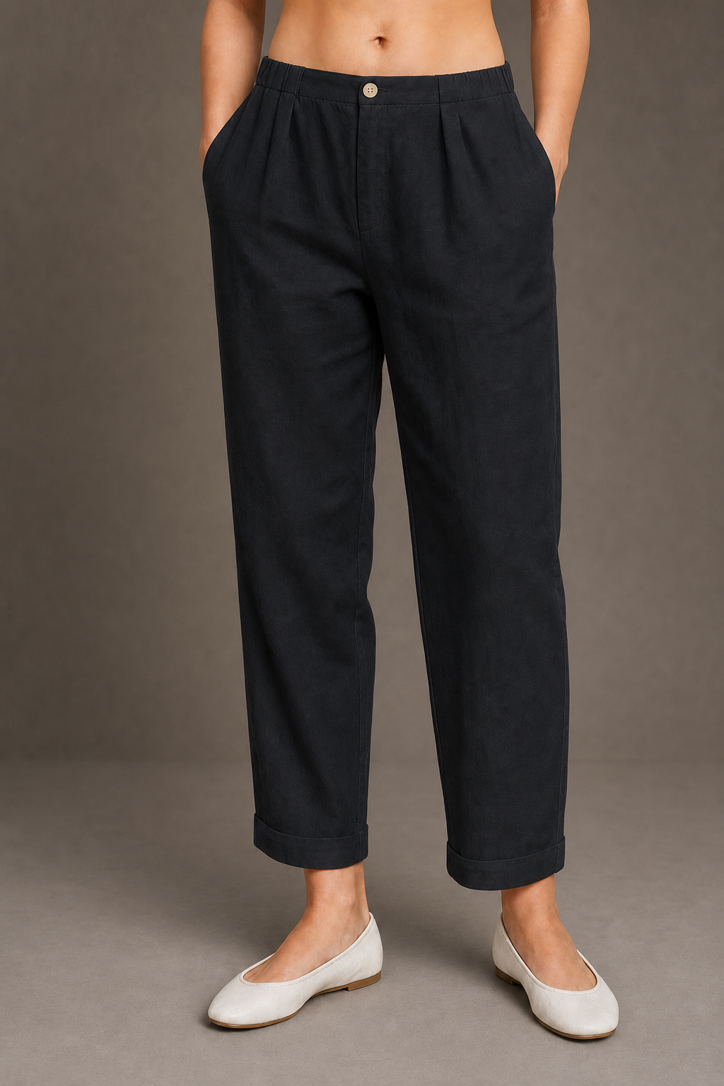 Talia | Women's Linen Tapered Cropped Cuffed Pants