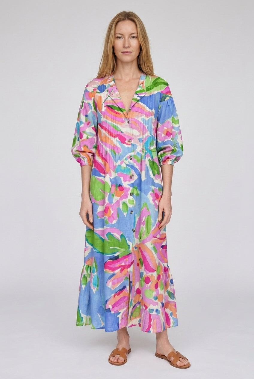 Elegant Wide Boho Dress for Women, Relaxed V-Neckline Flowing Lightweight, for Vacation, Beach, Casual & Everyday Wear