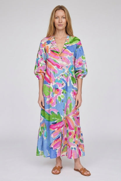 Elegant Wide Boho Dress for Women, Relaxed V-Neckline Flowing Lightweight, for Vacation, Beach, Casual & Everyday Wear
